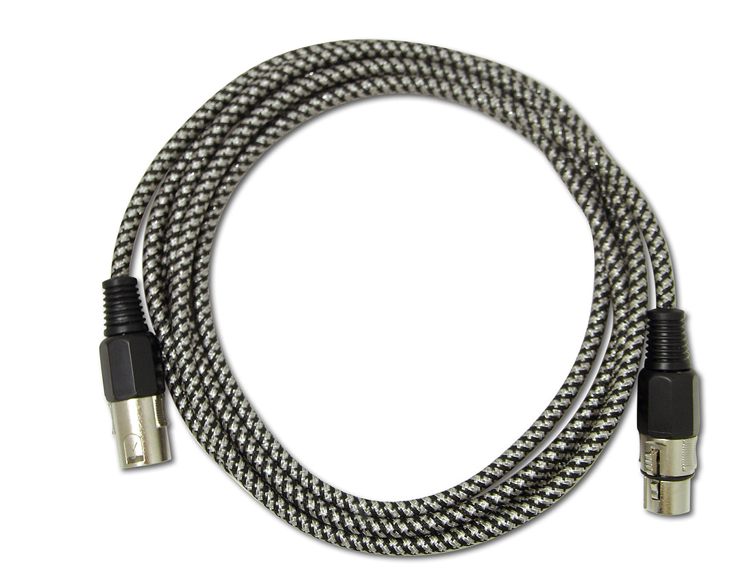 Snakebite Professional Balanced XLR Male to Female Cable with Retro Fabric Braid. Ideal for mics, mixers, studio and live. Noiseless OFC