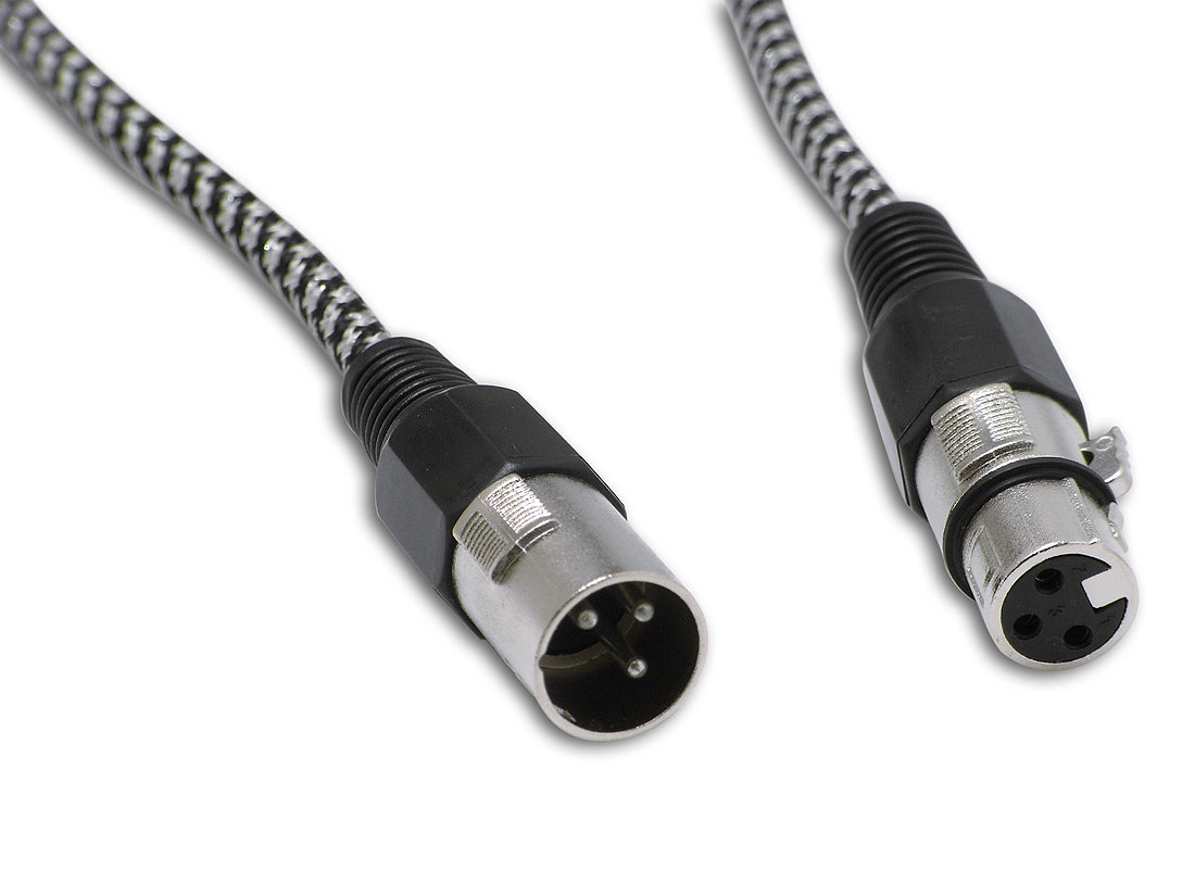 Snakebite Professional Balanced XLR Male to Female Cable with Retro Fabric Braid. Ideal for mics, mixers, studio and live. Noiseless OFC