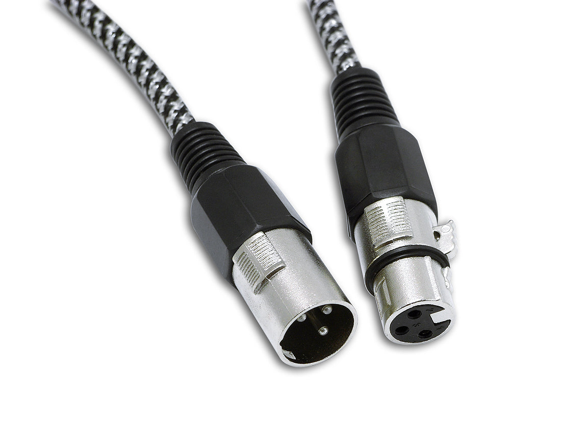 Snakebite Professional Balanced XLR Male to Female Cable with Retro Fabric Braid. Ideal for mics, mixers, studio and live. Noiseless OFC