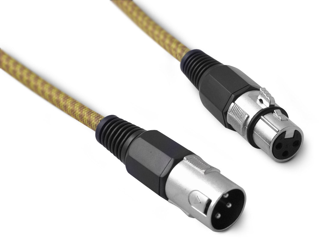 Snakebite Professional Balanced XLR Male to Female Cable with Retro Fabric Braid. Ideal for mics, mixers, studio and live. Noiseless OFC