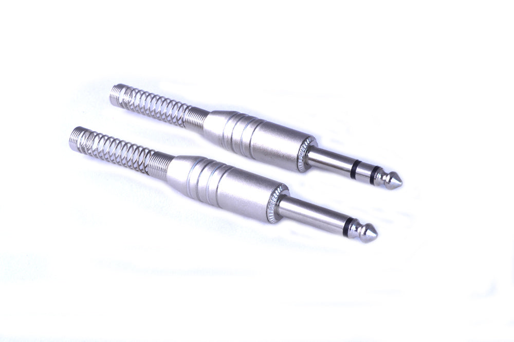 Straight Mono & Stereo 1/4" 6.3mm Male Jack Connectors. Suitable for audio, guitar, keyboard cables