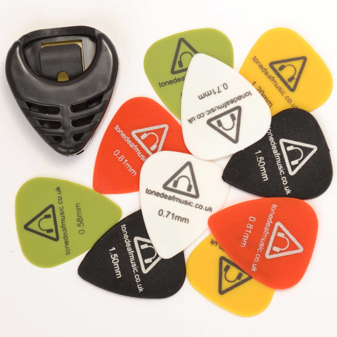 Tone Deaf Music Guitar Plectrums with Pick Holder (Pack of 10 picks)