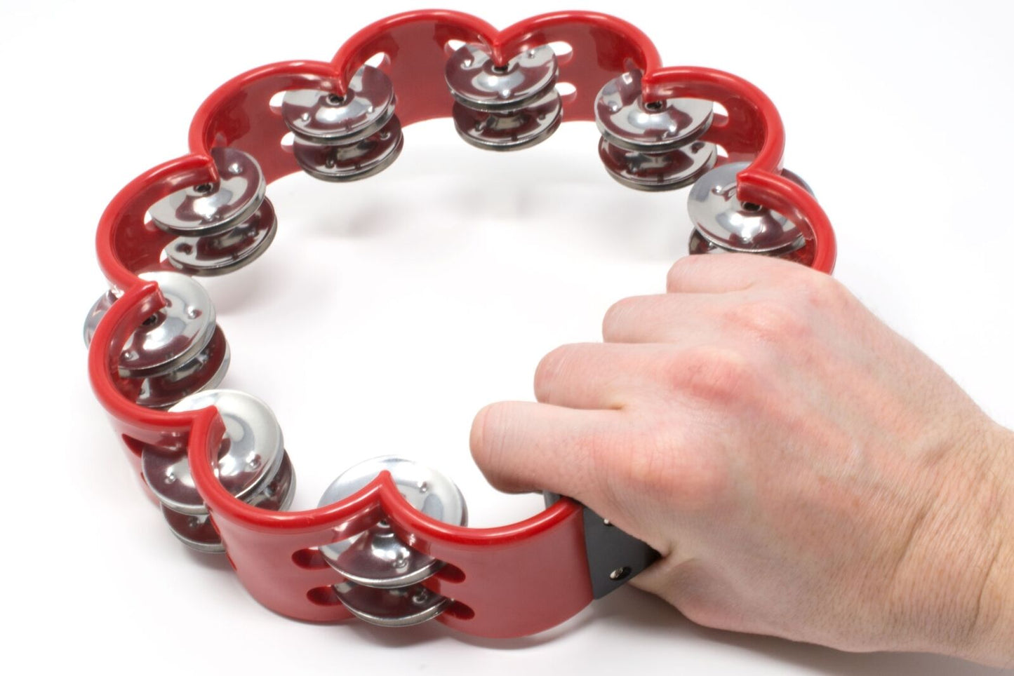 Tone Deaf Music Star or Flower Shaped Tambourine in Red. Hand Held Percussion. Musical instrument Shaker Drum