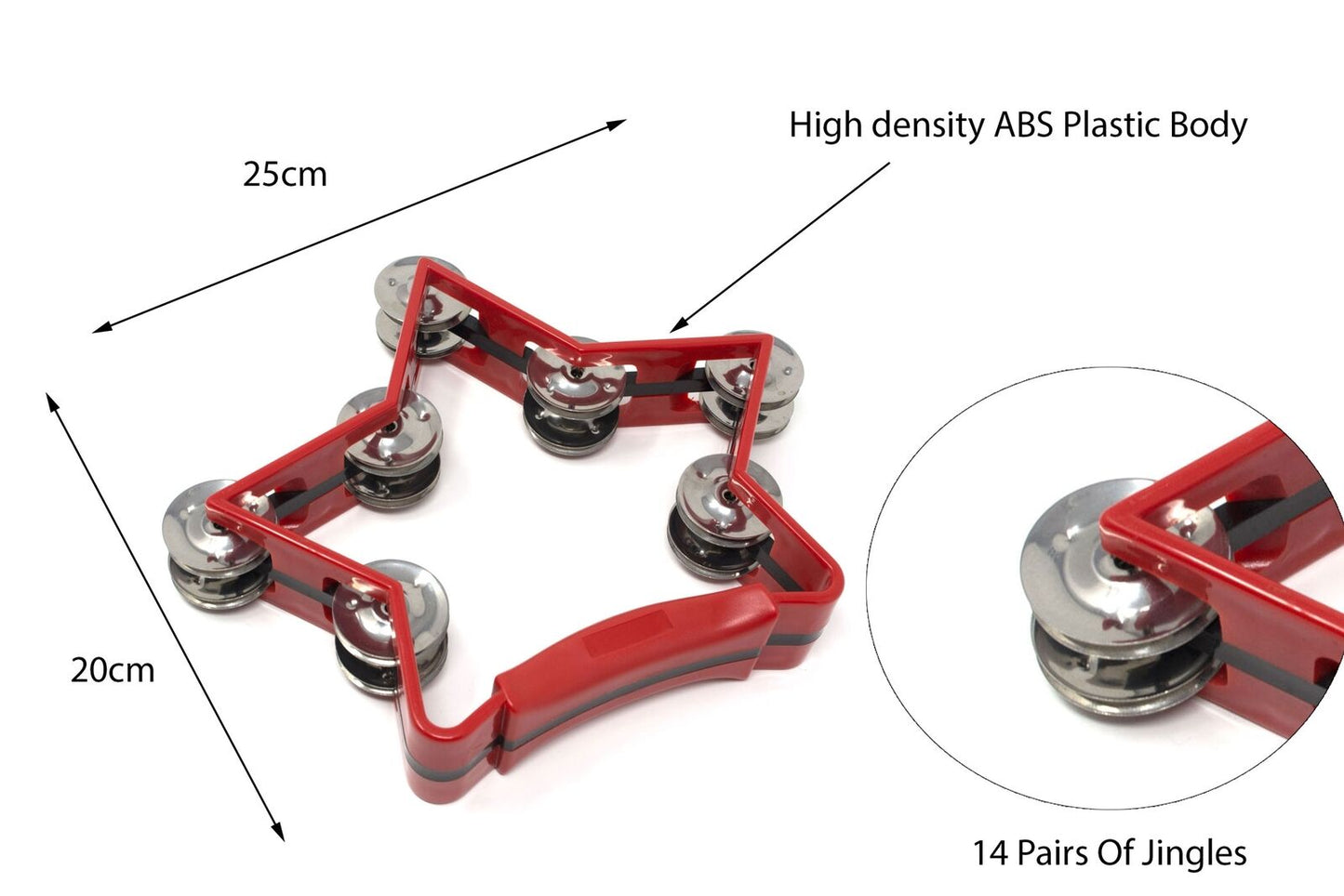 Tone Deaf Music Star or Flower Shaped Tambourine in Red. Hand Held Percussion. Musical instrument Shaker Drum