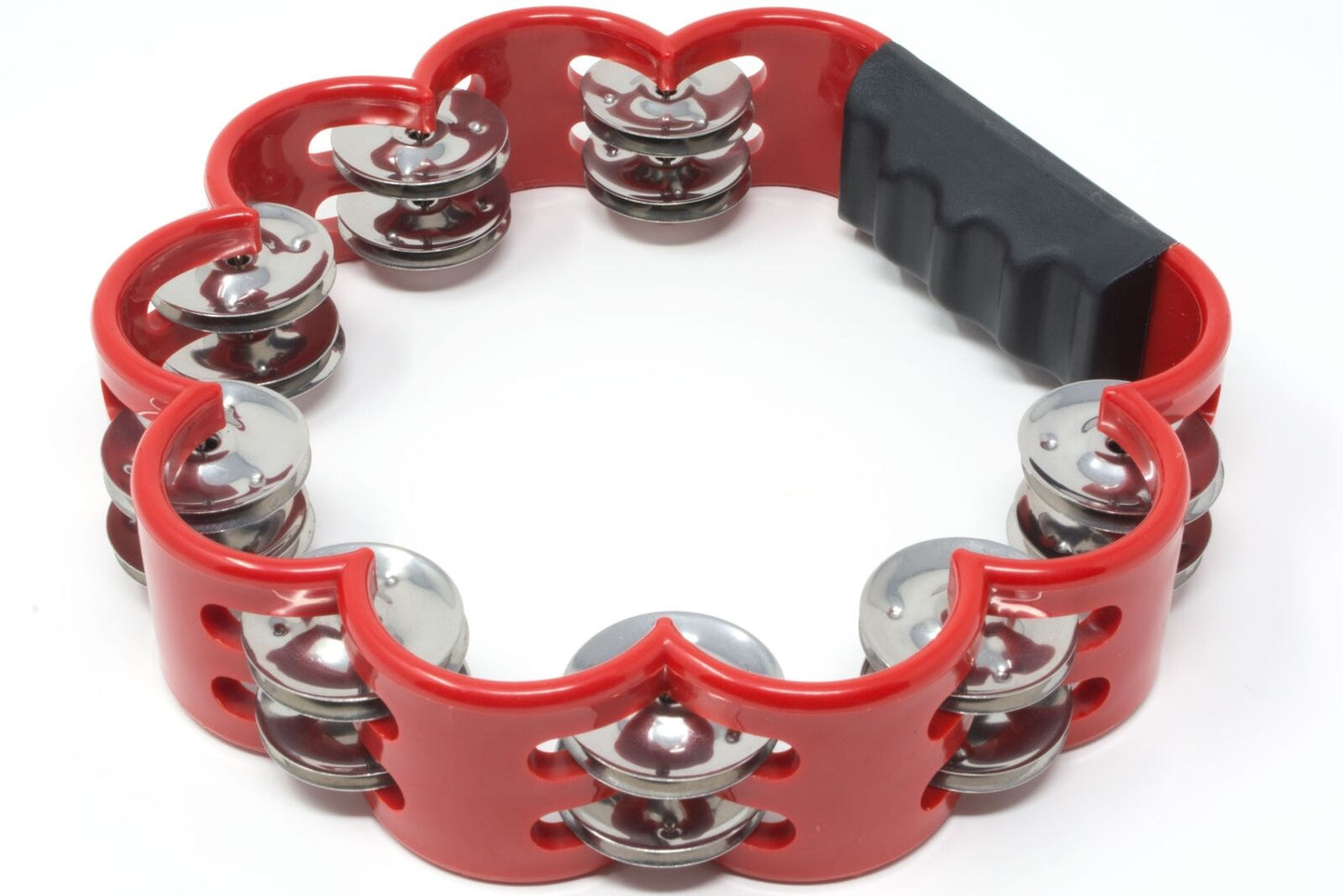 Tone Deaf Music Star or Flower Shaped Tambourine in Red. Hand Held Percussion. Musical instrument Shaker Drum